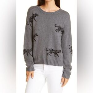 RAILS NWT Perci Intarsia Cat Cotton & Cashmere Sweater in Ash Jungle Cat—XS